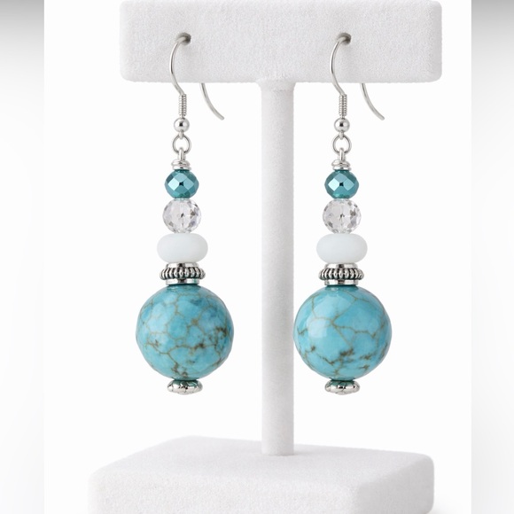 Frontrow.style Jewelry - 𝅺STERLING Silver Earrings Genuine Howlite Beads Ocean Blues & Clear Crystals
